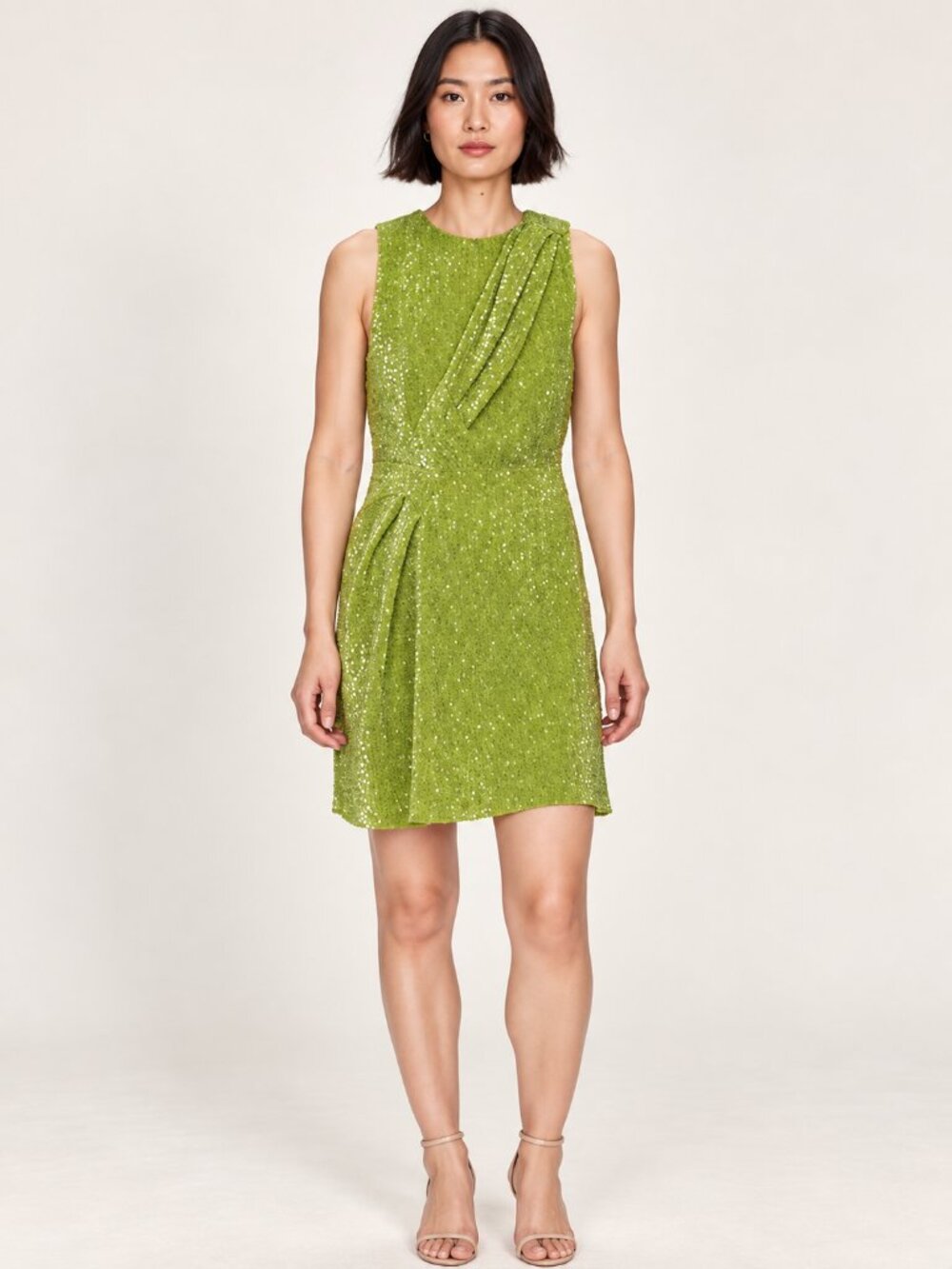 Stine Goya Louiza Lime Glitter Sequin Draped Mini Dress Size S NWOT